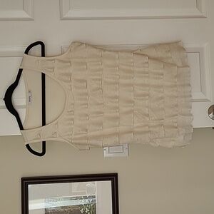 RICKI'S sleeves top, blouse, tiered fringes, boho, cream, lacey, large.